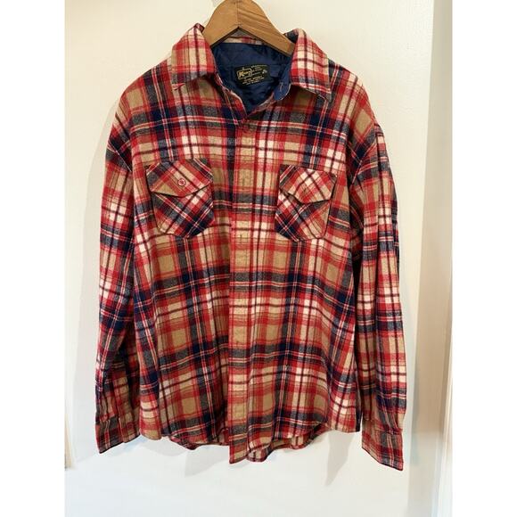 Vintage Kmart Mens XL Flannel (85% Wool) Shirt Plaid 70's 80's Long Sleeve - Picture 2 of 4